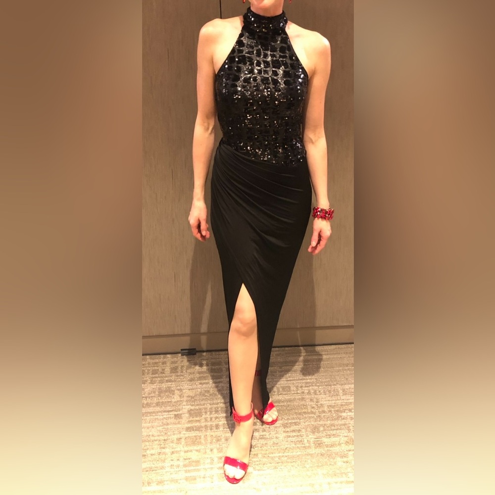 Marciano Black Sleeveless Gown Sequins